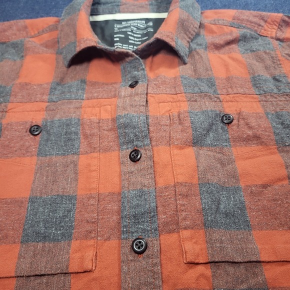 REI Co-op Mens Large Orange Gray Buffalo Plaid Organic Cotton Flannel Shirt - Picture 6 of 10